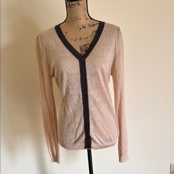 Beige Cardigan with Black Trim - Picture 1 of 6